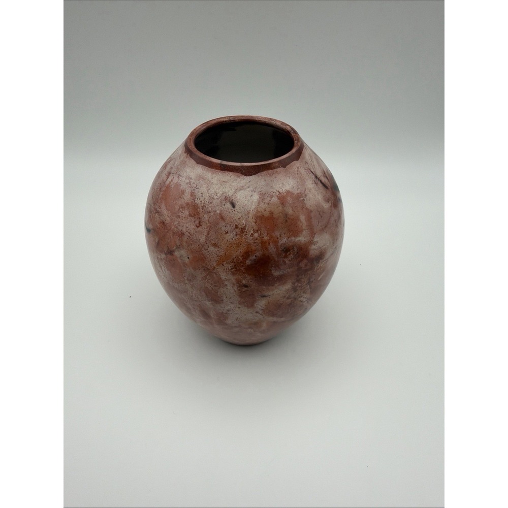 Signed Studio Art Pottery Vase Raku Fired Red Black Glaze 5.5" 2011 Edge Barnes